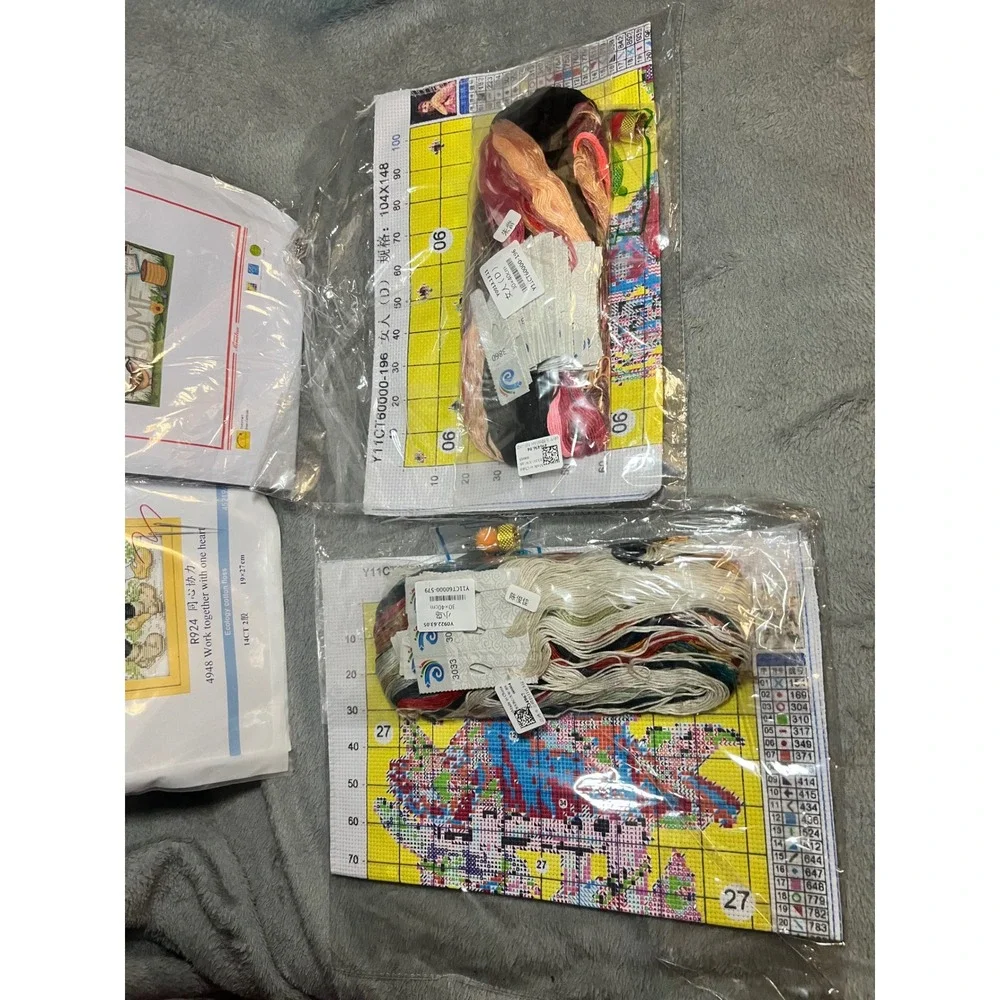 Lot 4 DIY Pre-Printed Counted Cross Stitch Kits New Crafts Decor Floral Birds